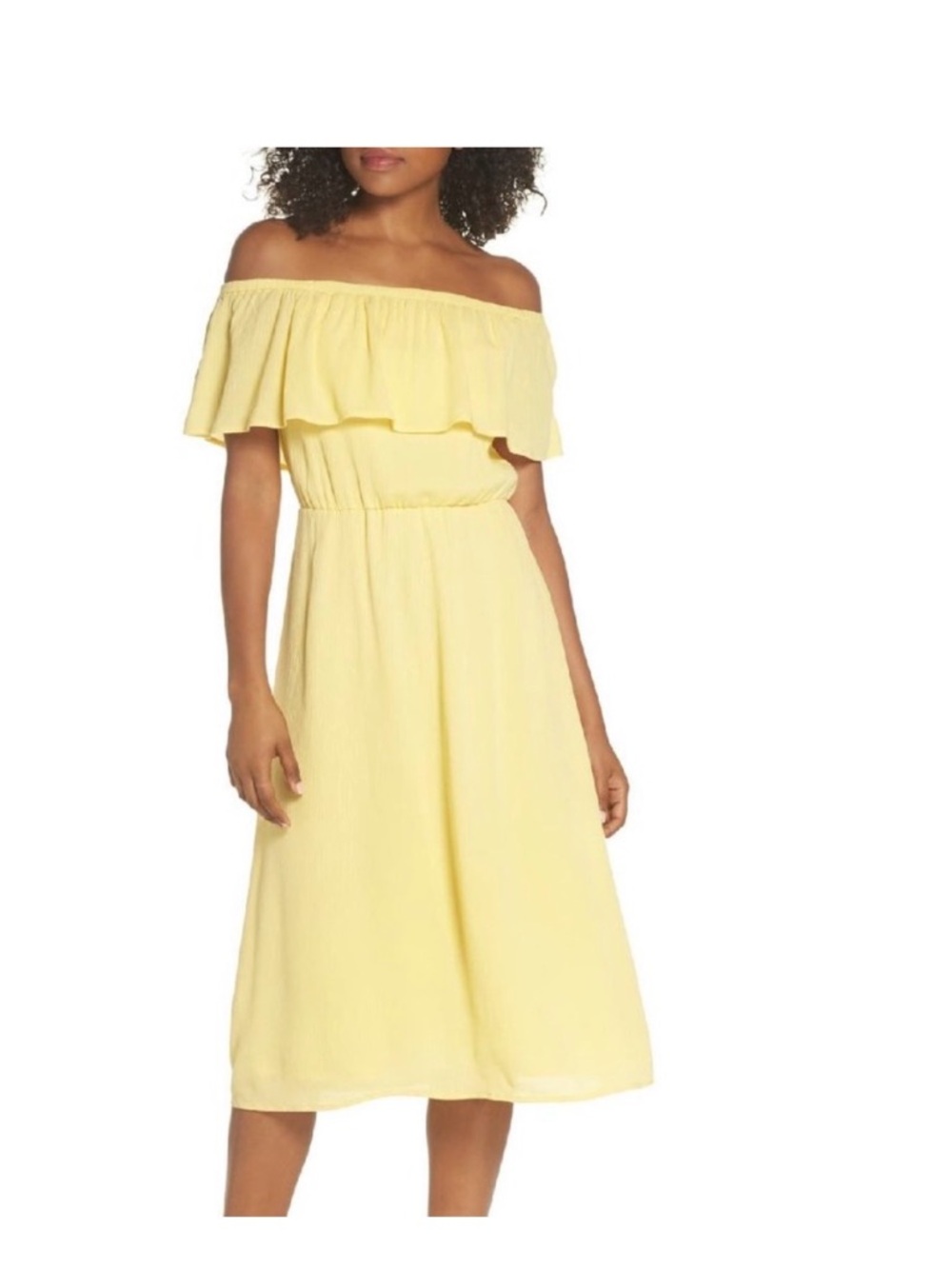 Charles Henry Sunlit Yellow Off-the-Shoulder Midi Dress